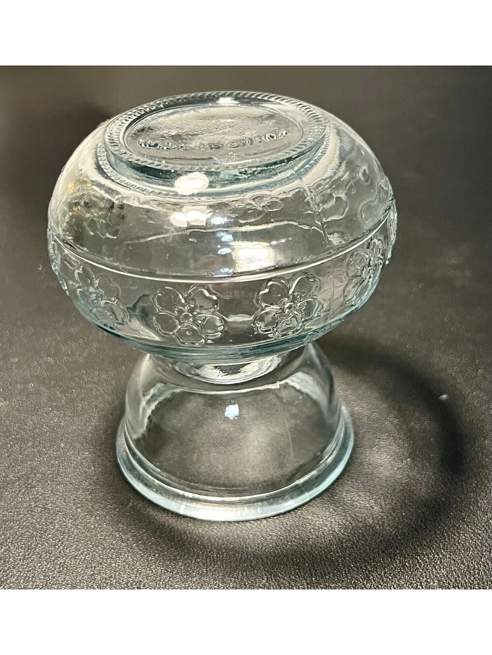 Vintage 1990s Embossed Clear Floral Glass Bulb Forcing Vase, 3x4”